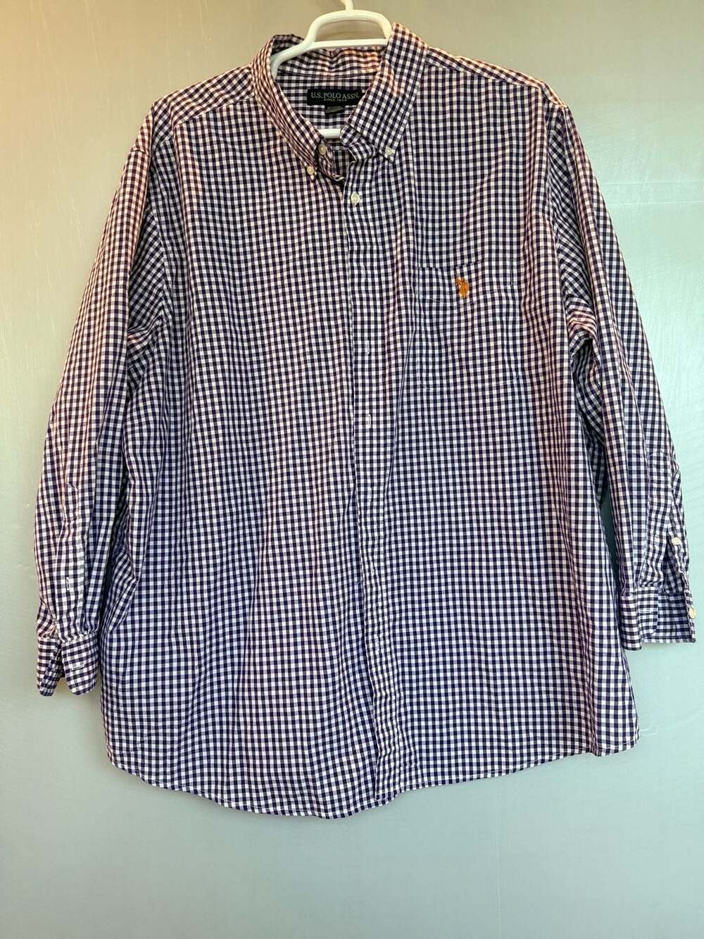 U.S. Polo Assn. Long Sleeve Gingham Button Down Shirt Size 3XL Purple White